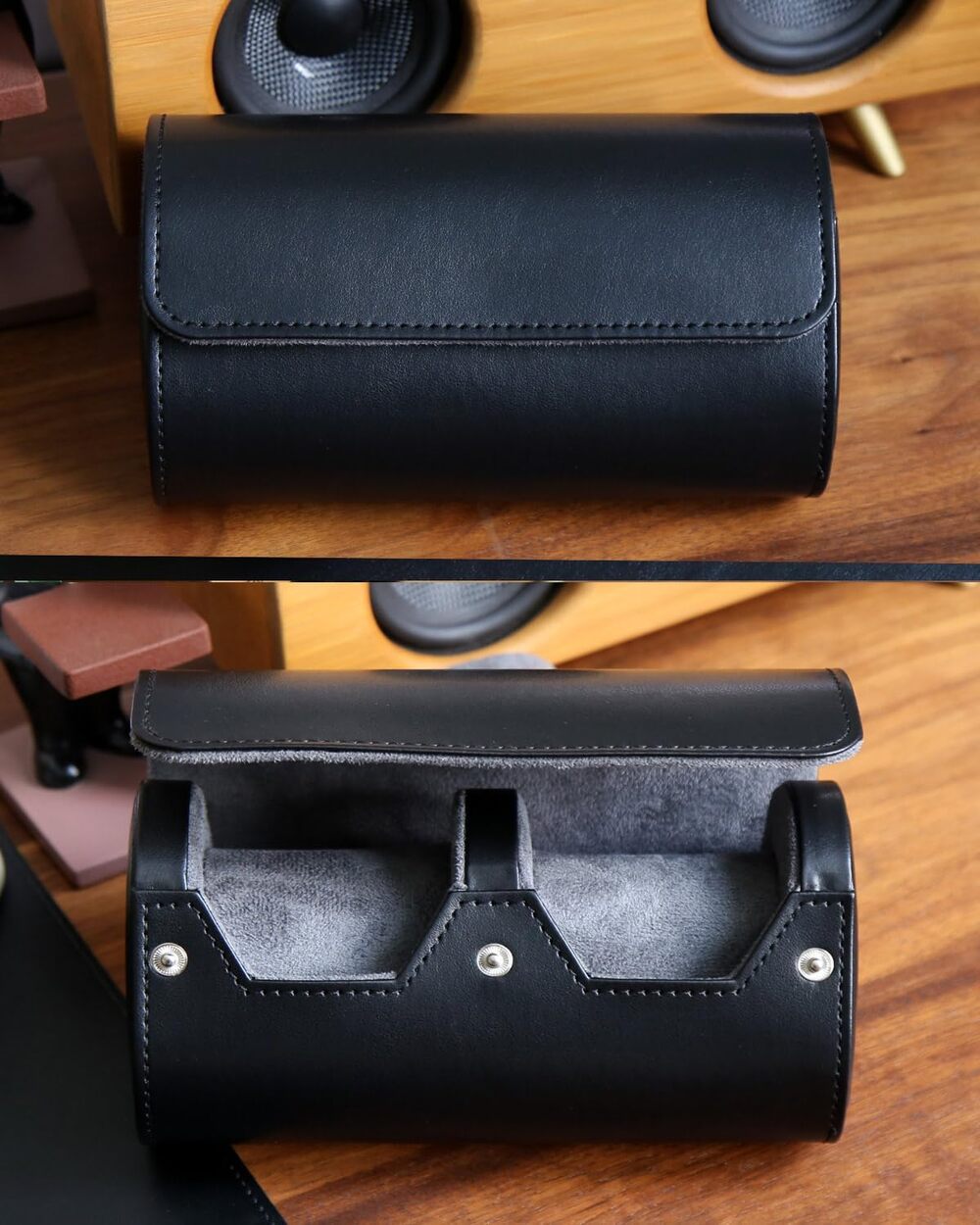 Besforu Watch Roll Travel Case for Men Holder Large Watch(2 slot black)